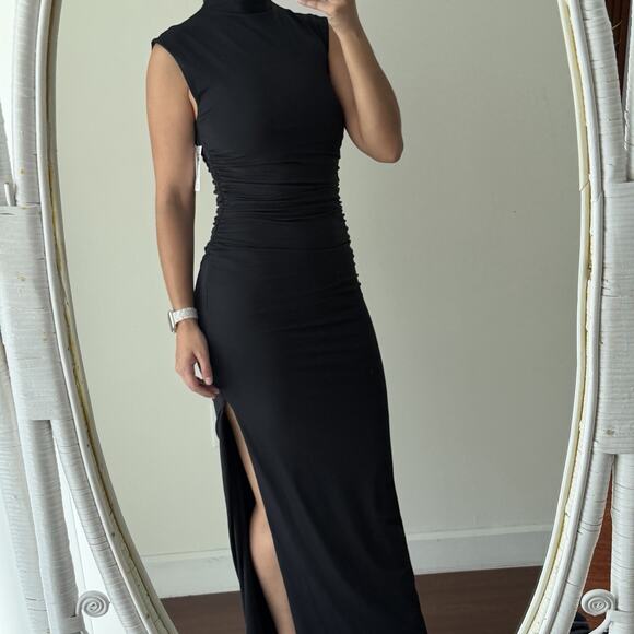 Abercrombie And Fitch Dress Small Tall Black Modal Blend Paloma Maxi Ruched - Picture 3 of 12